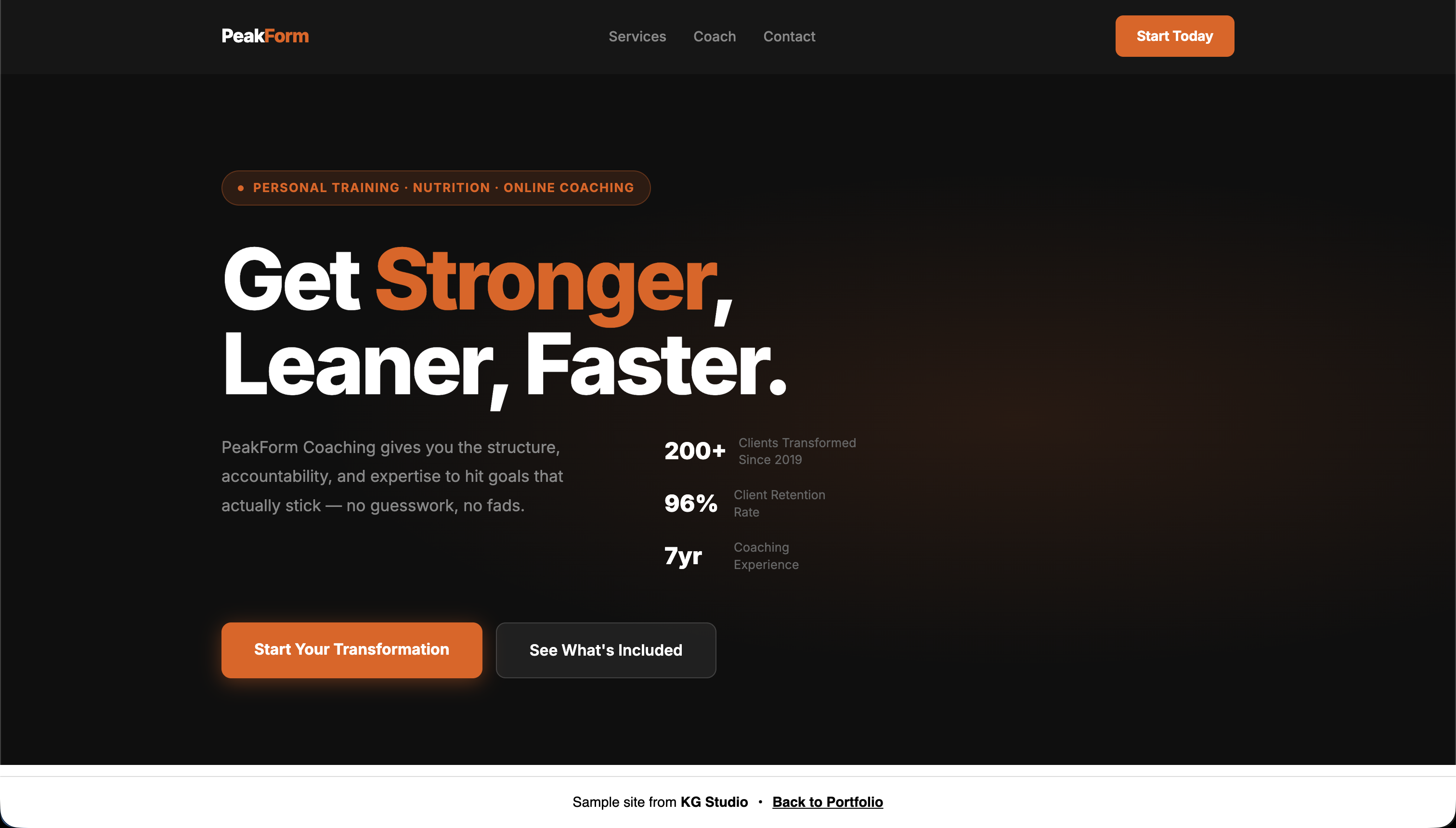 PeakForm Coaching – fitness coaching website by KG Studio